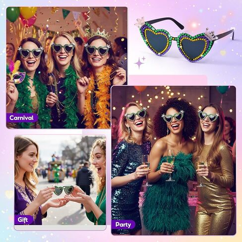 نظارات PANTIDE Mardi Gras Carnival Queen الشمسية - نظارات شمسية على شكل قلب من حجر الراين، هدايا إكسسوارات النظارات للحفلات in Saudi Arabia