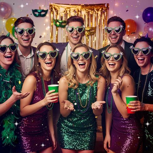 نظارات PANTIDE Mardi Gras Carnival Queen الشمسية - نظارات شمسية على شكل قلب من حجر الراين، هدايا إكسسوارات النظارات للحفلات in Saudi Arabia