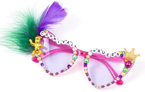 نظارات PANTIDE Mardi Gras Carnival Queen الشمسية - نظارات شمسية على شكل قلب من حجر الراين، هدايا إكسسوارات النظارات للحفلات in Saudi Arabia