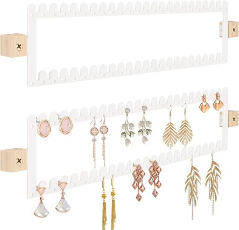 milylove 2 Tier Earring Holder Organizer Wall Mounted,2PCS Metal Earring Display Storage with 96 Holes and 92 Grooves Hanging Jewelry Organizer Tree for Stud/Hoop/Dangle Earrings Necklace(White) in Saudi Arabia