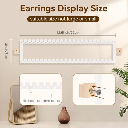 milylove 2 Tier Earring Holder Organizer Wall Mounted,2PCS Metal Earring Display Storage with 96 Holes and 92 Grooves Hanging Jewelry Organizer Tree for Stud/Hoop/Dangle Earrings Necklace(White) in Saudi Arabia