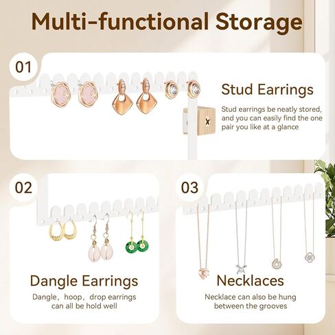 milylove 2 Tier Earring Holder Organizer Wall Mounted,2PCS Metal Earring Display Storage with 96 Holes and 92 Grooves Hanging Jewelry Organizer Tree for Stud/Hoop/Dangle Earrings Necklace(White) in Saudi Arabia