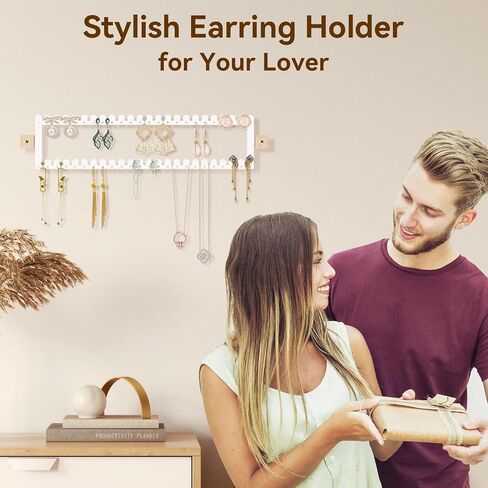 milylove 2 Tier Earring Holder Organizer Wall Mounted,2PCS Metal Earring Display Storage with 96 Holes and 92 Grooves Hanging Jewelry Organizer Tree for Stud/Hoop/Dangle Earrings Necklace(White) in Saudi Arabia