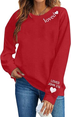 MOUSYA Valentines Day Sweatshirt Women Love Heart Graphic Shirts Christian Pullover Long Sleeve Tops in Kuwait
