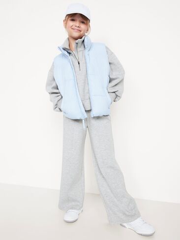 Old Navy High-Waisted Bounce Fleece Wide-Leg Sweatpants for Girls - Light Heather Gray in Saudi Arabia