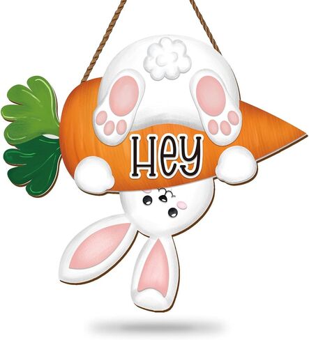 JarThenaAMCS Easter Wooden Hanging Sign Hey Bunny Front Door Sign Cute Rabbit Carrot Wall Plague for Spring Holiday Indoor Outdoor Farmhouse Home Porch Window Decor in Saudi Arabia