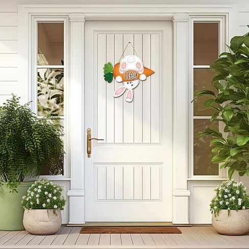JarThenaAMCS Easter Wooden Hanging Sign Hey Bunny Front Door Sign Cute Rabbit Carrot Wall Plague for Spring Holiday Indoor Outdoor Farmhouse Home Porch Window Decor in Saudi Arabia