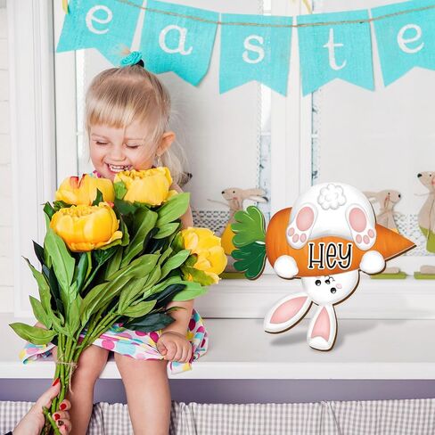 JarThenaAMCS Easter Wooden Hanging Sign Hey Bunny Front Door Sign Cute Rabbit Carrot Wall Plague for Spring Holiday Indoor Outdoor Farmhouse Home Porch Window Decor in Saudi Arabia