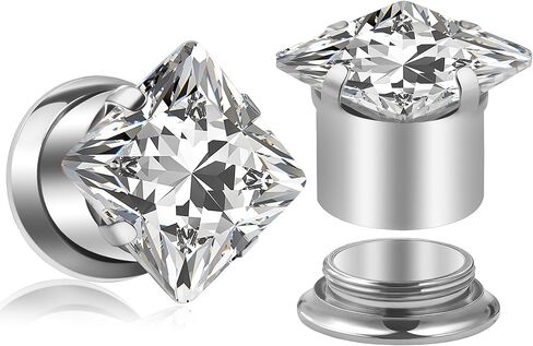 Uqnwbdq 10G-00G Astm F136 Titanium Gauges Tunnels for Ear Screw Fit Back Square CZ Ear Gauges Tunnels Plug Earrings Expander Stretcher Piercing Jewelry for Women Men Silver Gold 1 Pairs in Saudi Arabia