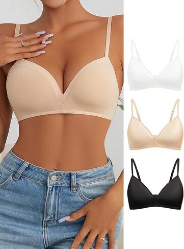 Deep V Wireless Seamless Bra 3 Pack, Adjustable Strap Everyday Bralette for Low Neck Outfits in Saudi Arabia
