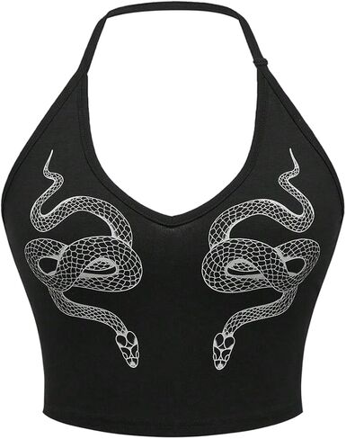 Shenhe Women's Y2K Halter Neck Snake طباعة أعلى بلا أكمام محصول قوطي كامي أعلى in Saudi Arabia