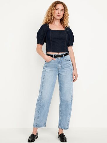 Old Navy High-Waisted Barrel Ankle Jeans - Light Wash in Saudi Arabia
