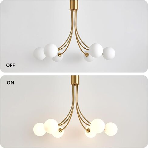 zqoyn 6-light سبوتنيك الثريا الحديثة نحى النحاس غرفة الطعام ضوء الثابت منتصف القرن الذهب الثريا مع زجاج الحليب شنقا قلادة لغرفة الطعام جزيرة المطبخ، غرفة المعيشة، غرفة نوم، بهو in Saudi Arabia