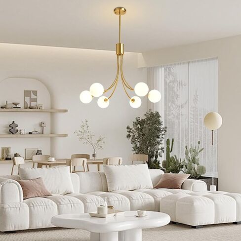 zqoyn 6-light سبوتنيك الثريا الحديثة نحى النحاس غرفة الطعام ضوء الثابت منتصف القرن الذهب الثريا مع زجاج الحليب شنقا قلادة لغرفة الطعام جزيرة المطبخ، غرفة المعيشة، غرفة نوم، بهو in Saudi Arabia