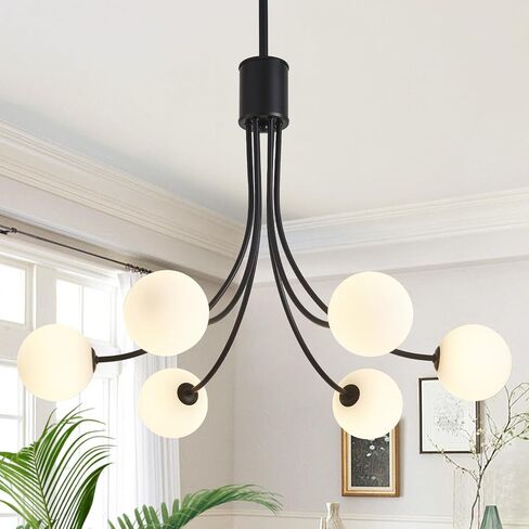 zqoyn 6-light سبوتنيك الثريا الحديثة نحى النحاس غرفة الطعام ضوء الثابت منتصف القرن الذهب الثريا مع زجاج الحليب شنقا قلادة لغرفة الطعام جزيرة المطبخ، غرفة المعيشة، غرفة نوم، بهو in Kuwait