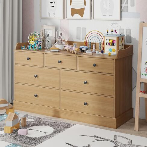 Vabches Kids Dresser Cabinet with 7 Drawers, Changing Table for Nursery, White Kids Chest of Drawers, Baby Dresser, Kids Bedroom Furniture, Nightstand for Child’s Room, White in Kuwait
