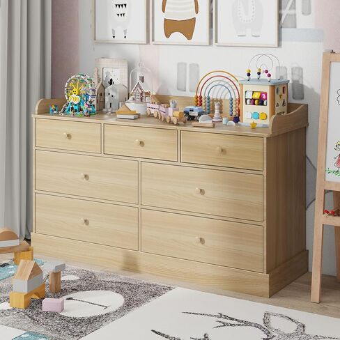Vabches Kids Dresser Cabinet with 7 Drawers, Changing Table for Nursery, White Kids Chest of Drawers, Baby Dresser, Kids Bedroom Furniture, Nightstand for Child’s Room, White in Kuwait