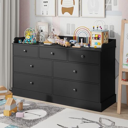 Vabches Kids Dresser Cabinet with 7 Drawers, Changing Table for Nursery, White Kids Chest of Drawers, Baby Dresser, Kids Bedroom Furniture, Nightstand for Child’s Room, White in Kuwait