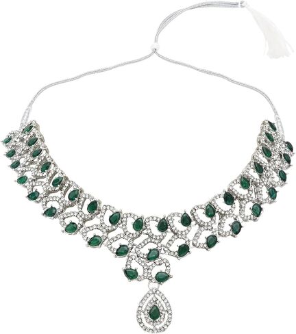I Jewels Silver Plated Crystal Diamond Necklace & Earrings Jewellery Set for Women in Saudi Arabia