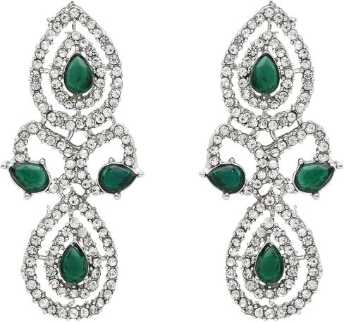 I Jewels Silver Plated Crystal Diamond Necklace & Earrings Jewellery Set for Women in Saudi Arabia