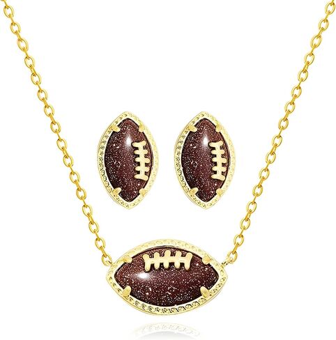 WCRAZYE Football Earrings Necklace for Women Brown Sports Rugby Football Stud Earrings Sports Game Team Fan Jewelry in Saudi Arabia