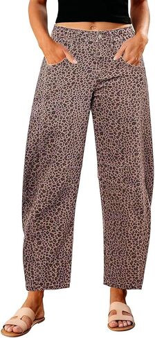 loveimgs Women Stretch Leopard Baggy Barrel Jeans Mid Rise Cheetah Print Jeans Boyfriend Wide Leg Cute Ankle Denim Pants Y2k in Saudi Arabia