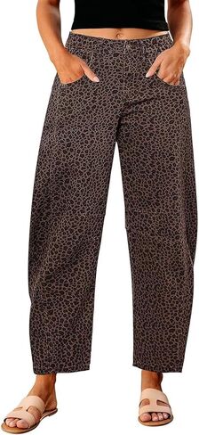 loveimgs Women Stretch Leopard Baggy Barrel Jeans Mid Rise Cheetah Print Jeans Boyfriend Wide Leg Cute Ankle Denim Pants Y2k in Saudi Arabia