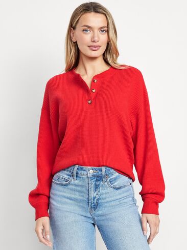 Old Navy Oversized Cozy Waffle Henley Top - Amaryllis in Kuwait