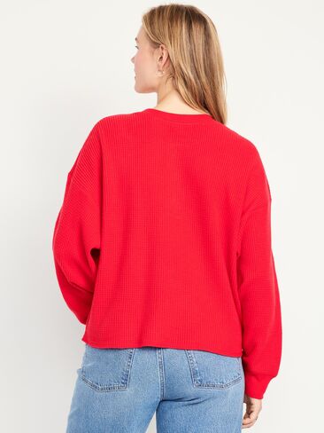 Old Navy Oversized Cozy Waffle Henley Top - Amaryllis in Kuwait
