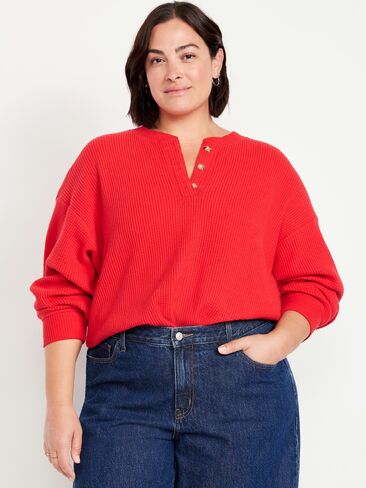 Old Navy Oversized Cozy Waffle Henley Top - Amaryllis in Kuwait