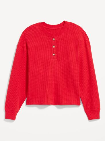 Old Navy Oversized Cozy Waffle Henley Top - Amaryllis in Kuwait