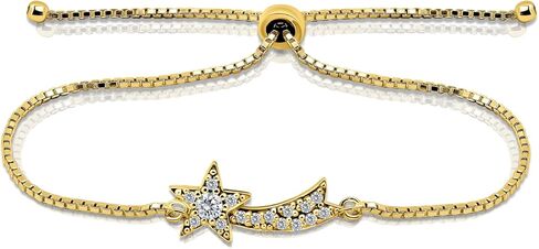 Hoops & Loops Shooting Star Bracelet, 925 Sterling Silver Cubic Zirconia Adjustable Pull Tie Bracelet for Women Men Teens, Silver/Gold/Rose Gold in Saudi Arabia