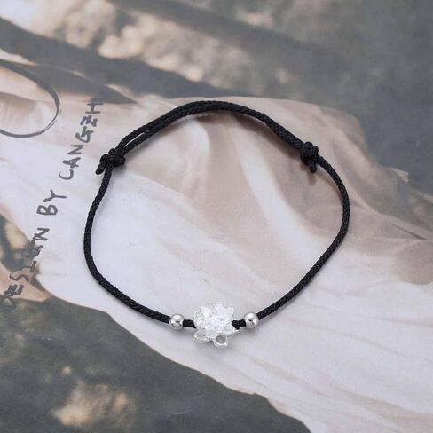 Andelaisi Boho Lotus Flower Hand Bracelet Vintage Lotus Slave Chain Hand Bracelet Black Braided Rope Chain Bracelet Lotus Adjustable Slave Chain Bracelet Jewelry for Women in Saudi Arabia