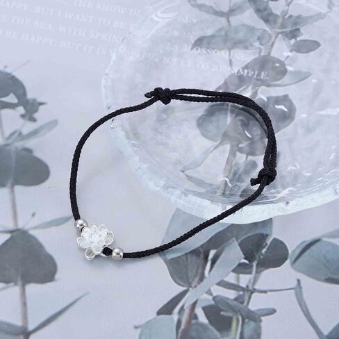 Andelaisi Boho Lotus Flower Hand Bracelet Vintage Lotus Slave Chain Hand Bracelet Black Braided Rope Chain Bracelet Lotus Adjustable Slave Chain Bracelet Jewelry for Women in Saudi Arabia