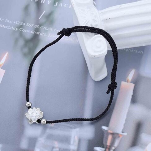 Andelaisi Boho Lotus Flower Hand Bracelet Vintage Lotus Slave Chain Hand Bracelet Black Braided Rope Chain Bracelet Lotus Adjustable Slave Chain Bracelet Jewelry for Women in Saudi Arabia