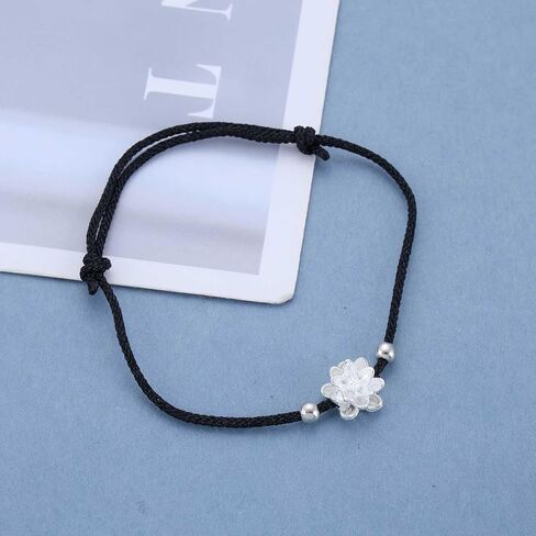 Andelaisi Boho Lotus Flower Hand Bracelet Vintage Lotus Slave Chain Hand Bracelet Black Braided Rope Chain Bracelet Lotus Adjustable Slave Chain Bracelet Jewelry for Women in Saudi Arabia