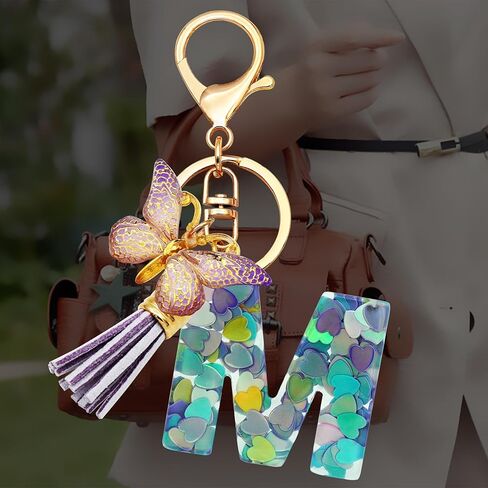 Alphabet Initial Letter Keychain for Women gift To Girls Tassel Butterfly Pendant Key Ring for Backpack School Bag in Saudi Arabia