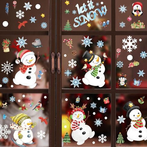 8Pcs Christmas Stickers Watercolor Snowman Glass Sticker Window Decoration Snowflake Elk Sticker Window Stickers Double-Sided Effect in Saudi Arabia