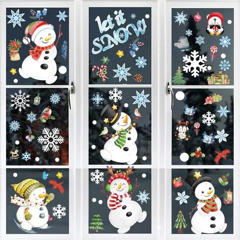 8Pcs Christmas Stickers Watercolor Snowman Glass Sticker Window Decoration Snowflake Elk Sticker Window Stickers Double-Sided Effect in Saudi Arabia
