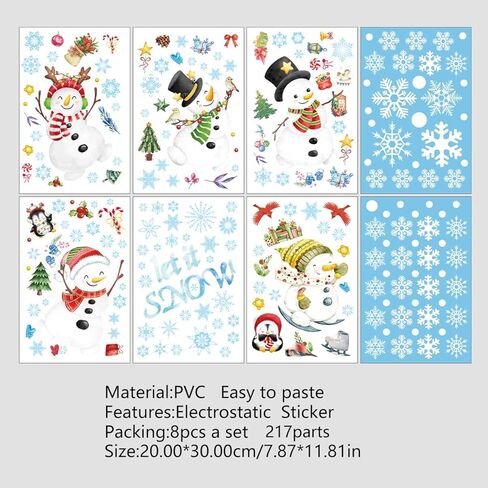 8Pcs Christmas Stickers Watercolor Snowman Glass Sticker Window Decoration Snowflake Elk Sticker Window Stickers Double-Sided Effect in Saudi Arabia