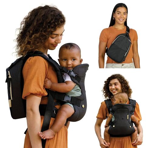Infantino Flip 4-in-1 Convertible Baby Carrier & Crossbody Diaper Bag, Adjustable, Ergonomic Babywearing, Registry Essential, Baby Carrier for Newborn to Toddler, Black & Gold in Saudi Arabia