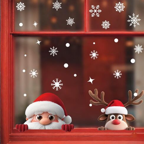 2 Sheets Christmas Window Clings for Glass Santa Claus Reindeer Christmas Window Stickers with Snowflake Double-Sided Xmas Decals Stickers for Winter Holiday Indoor Home Office School Party Decoration in Saudi Arabia