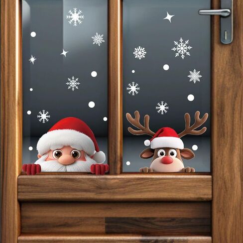 2 Sheets Christmas Window Clings for Glass Santa Claus Reindeer Christmas Window Stickers with Snowflake Double-Sided Xmas Decals Stickers for Winter Holiday Indoor Home Office School Party Decoration in Saudi Arabia