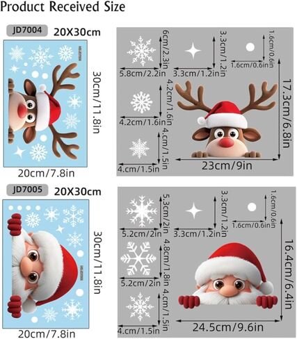 2 Sheets Christmas Window Clings for Glass Santa Claus Reindeer Christmas Window Stickers with Snowflake Double-Sided Xmas Decals Stickers for Winter Holiday Indoor Home Office School Party Decoration in Saudi Arabia