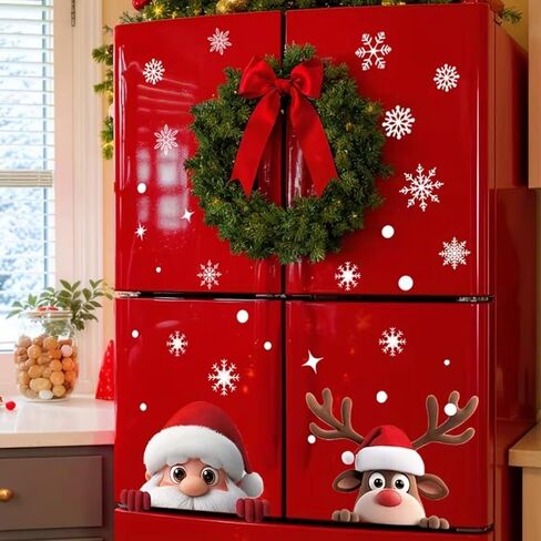2 Sheets Christmas Window Clings for Glass Santa Claus Reindeer Christmas Window Stickers with Snowflake Double-Sided Xmas Decals Stickers for Winter Holiday Indoor Home Office School Party Decoration in Saudi Arabia