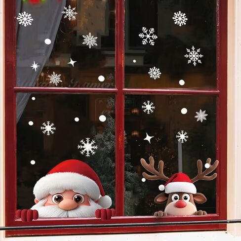 2 Sheets Christmas Window Clings for Glass Santa Claus Reindeer Christmas Window Stickers with Snowflake Double-Sided Xmas Decals Stickers for Winter Holiday Indoor Home Office School Party Decoration in Saudi Arabia