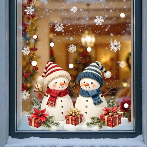 2 Sheets Christmas Window Clings for Glass Santa Claus Reindeer Christmas Window Stickers with Snowflake Double-Sided Xmas Decals Stickers for Winter Holiday Indoor Home Office School Party Decoration in Saudi Arabia