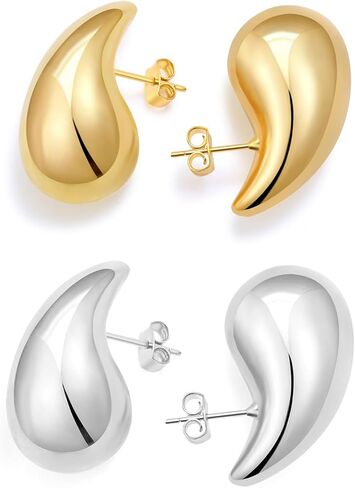 VULETO 2 Pairs Earrings Dupes Chunky Gold Hoop Set Earrings for Women, 14k Gold Lightweight Hollow Open Teardrop Earrings Fashion Jewelry Gift in Saudi Arabia