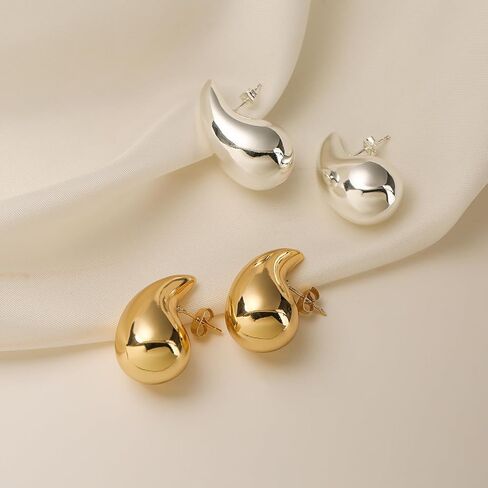 VULETO 2 Pairs Earrings Dupes Chunky Gold Hoop Set Earrings for Women, 14k Gold Lightweight Hollow Open Teardrop Earrings Fashion Jewelry Gift in Saudi Arabia