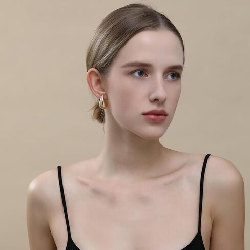 VULETO 2 Pairs Earrings Dupes Chunky Gold Hoop Set Earrings for Women, 14k Gold Lightweight Hollow Open Teardrop Earrings Fashion Jewelry Gift in Saudi Arabia